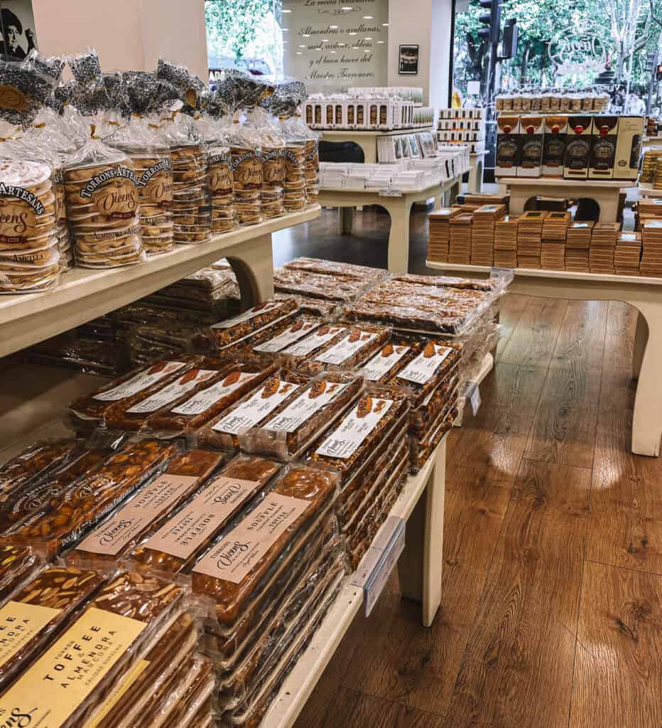 Turron nougat on shelves in a store in Spain