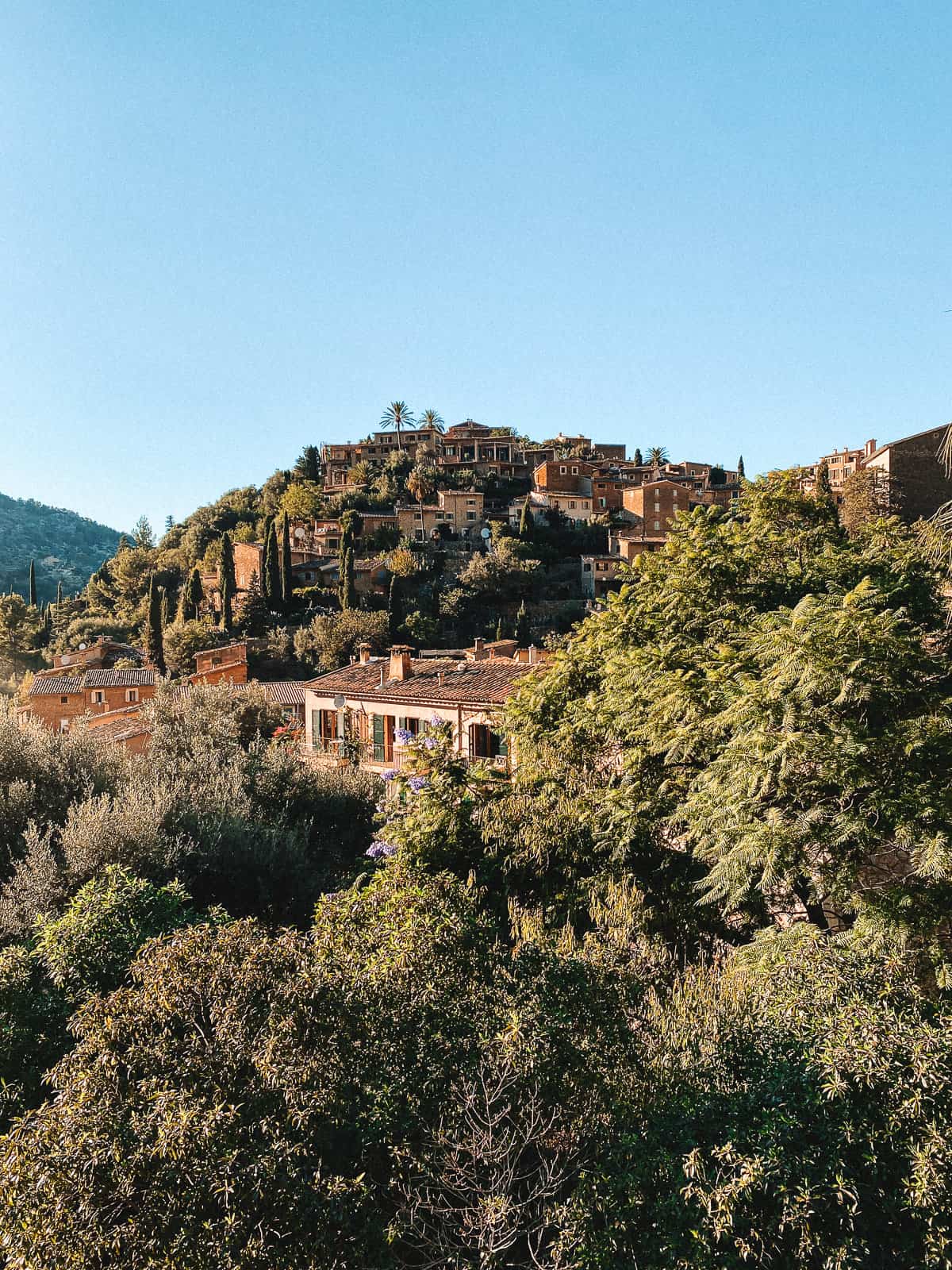 A small town built into the mountainside in Mallorca