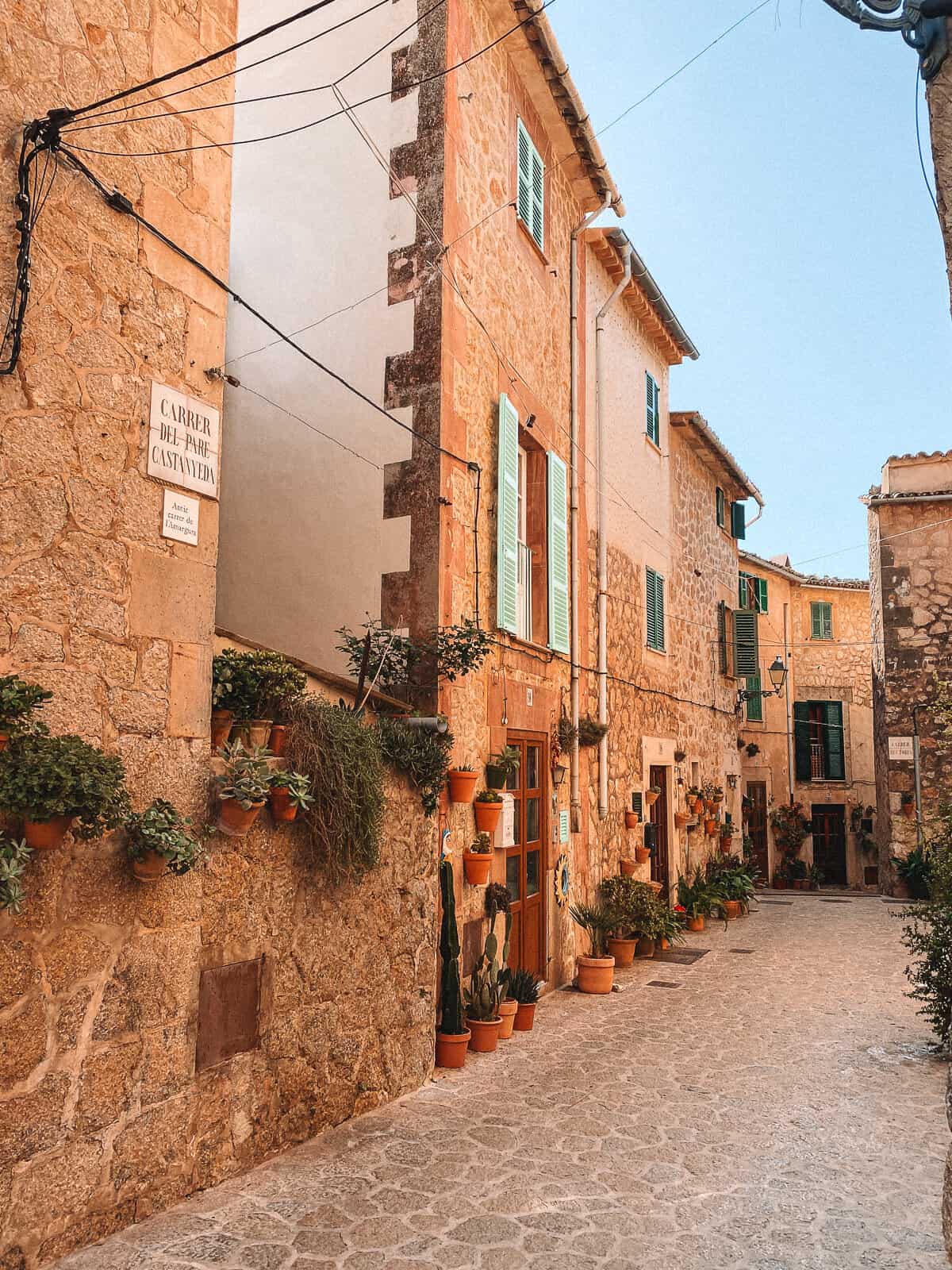 An old stone village on a narrow road in Spain