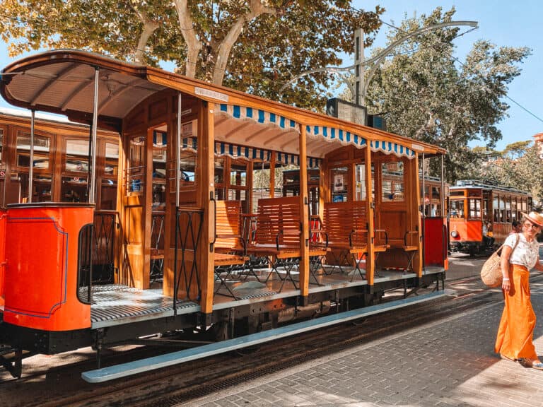 An antique red and orange train