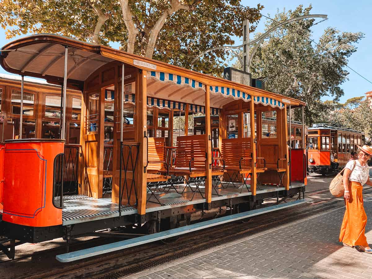 An antique red and orange train