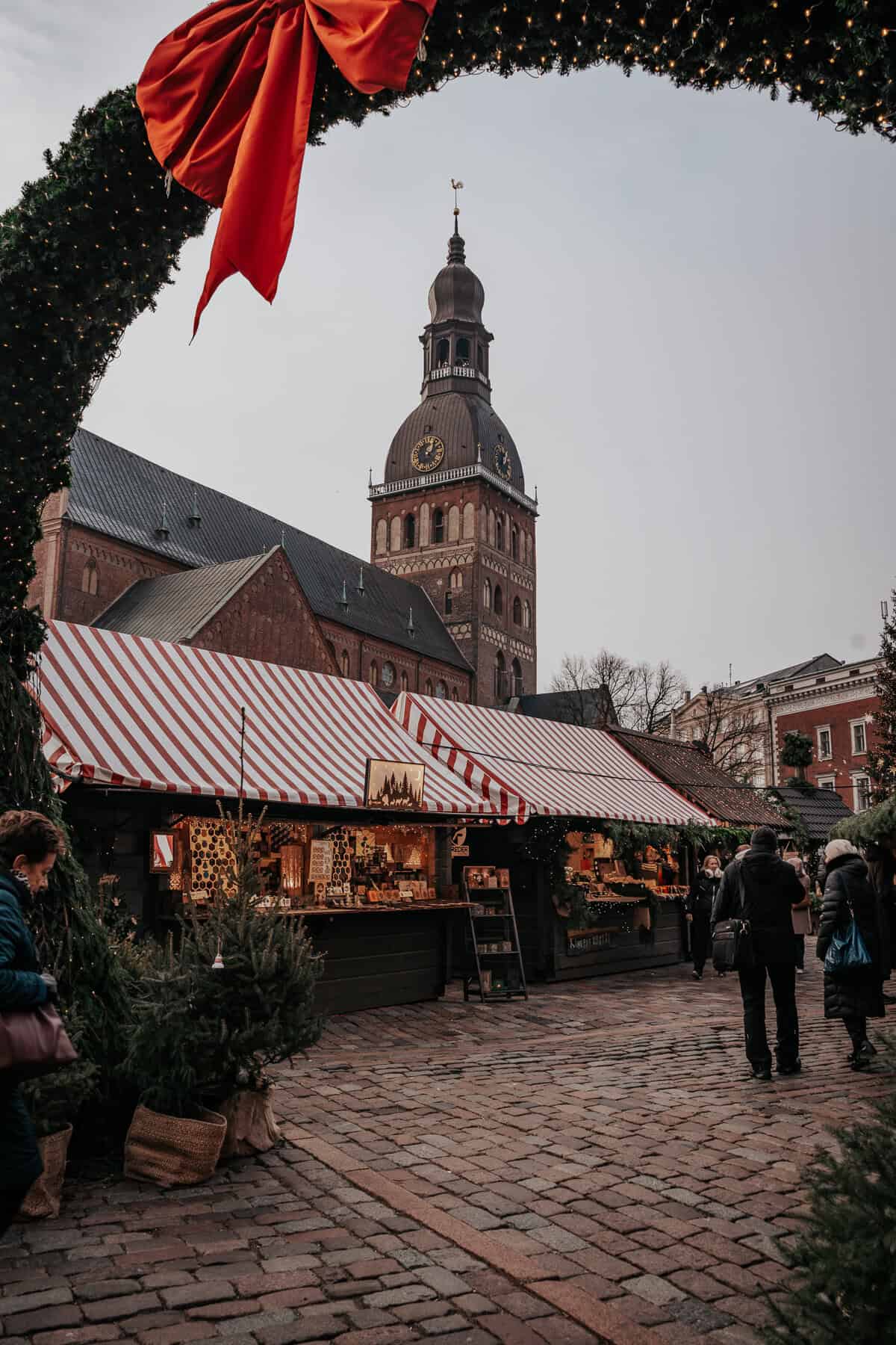 Wooden stalls at Domus Square at the riga Christmas market 