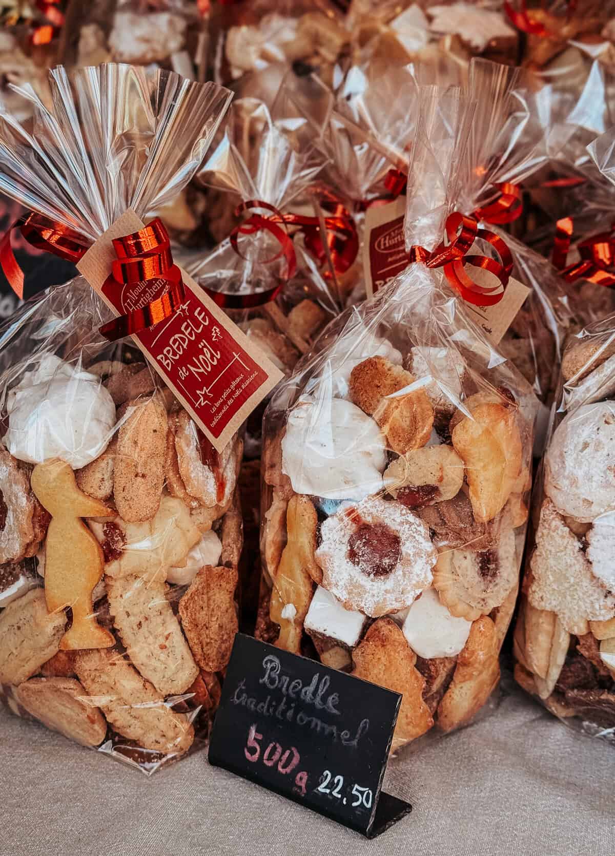 a bag of Bredle cookies in france. Small butter cookies in various shapes