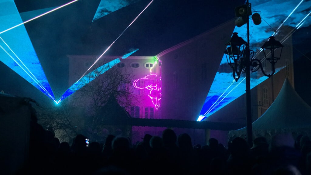 French beef stew with ribbon pasta served in Burgundy-style red wine sauce on a wooden table